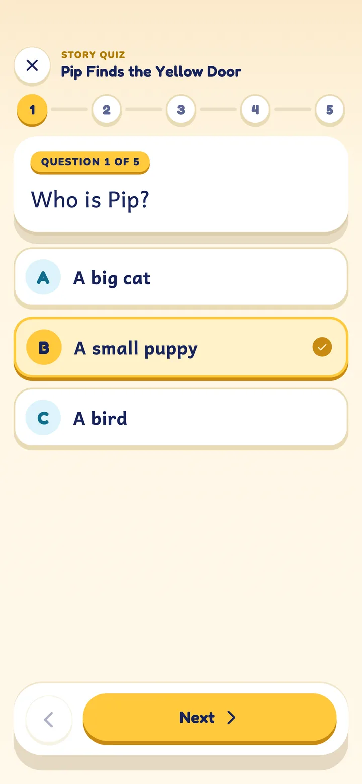 A Class Readers story quiz question with three answer choices