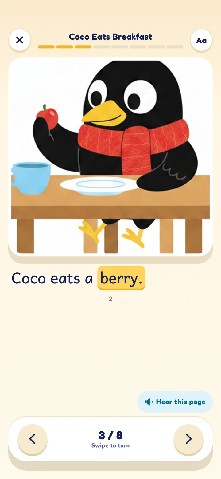 Class Readers reader: the sentence Coco eats a berry with the word berry highlighted