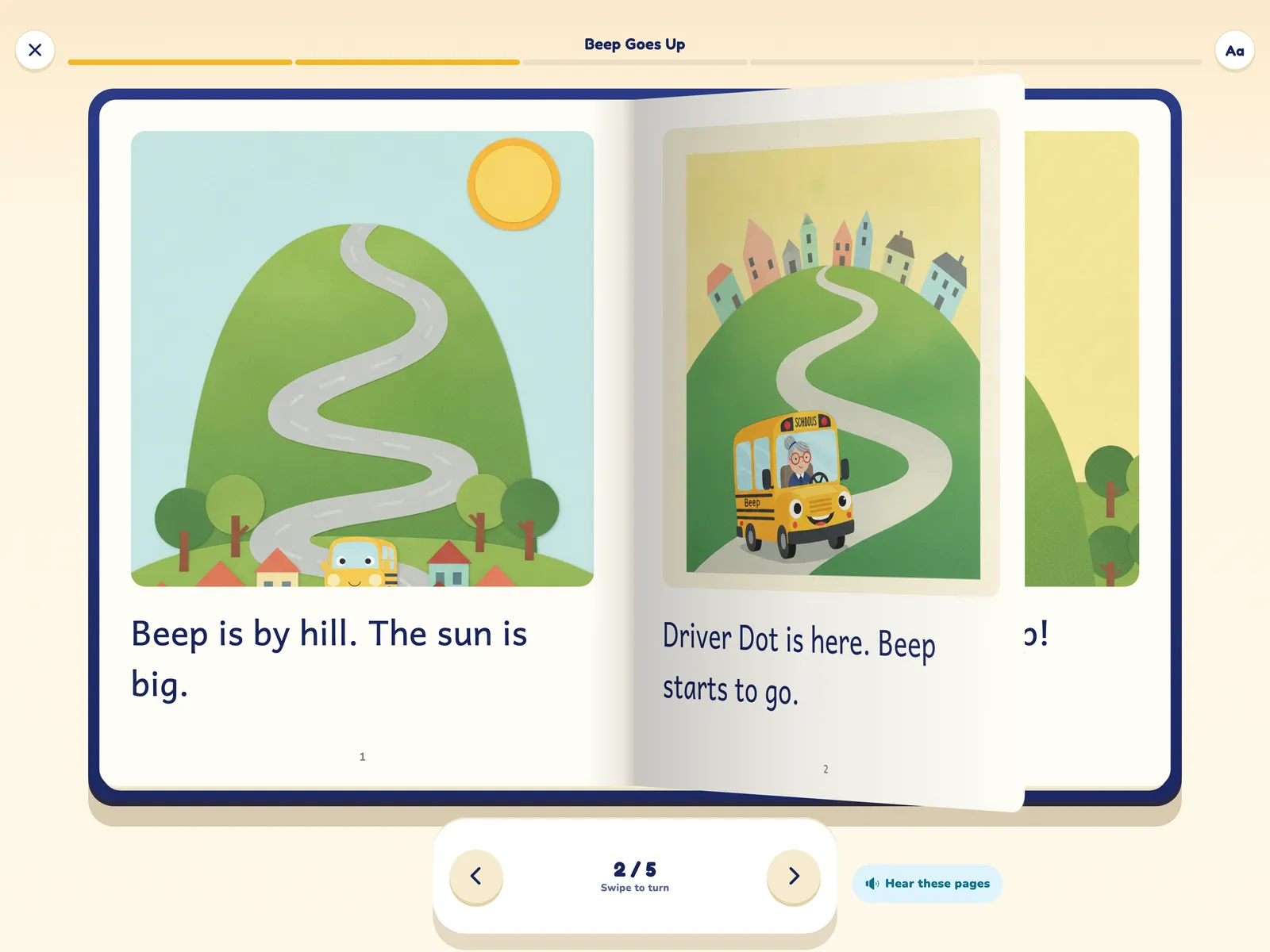 Class Readers on iPad: a two-page storybook in the middle of a page turn