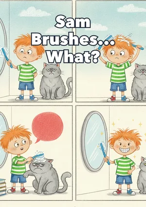 Book cover: Sam Brushes... What? — a Level 1 Silly Sam storybook