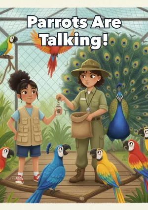 Book cover: Parrots Are Talking! — a Level 3 Zoo Friends storybook